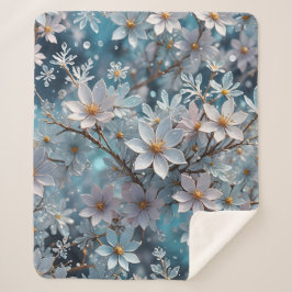 Cobertor Sherpa Winter Crystal Frost Sakura Flower Sherpa Blanket