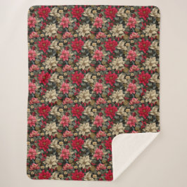 Cobertor Sherpa Winter Holidays Poinsettia Floral