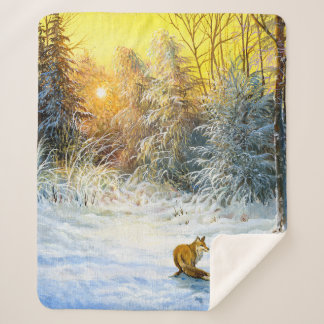Cobertor Sherpa Winter landscape with a fox on a decline
