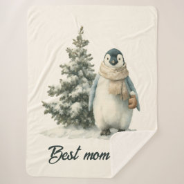Cobertor Sherpa Winter Penguin “Best Mom Ever” Design