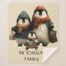 Cobertor Sherpa Winter Penguin Family Personalized Design