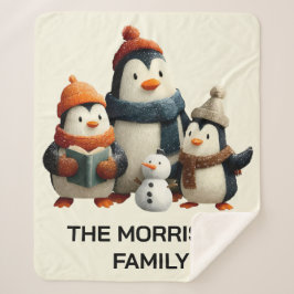 Cobertor Sherpa Winter Penguin Family with Snowman