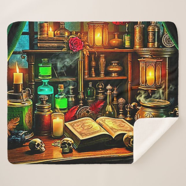 Cobertor Sherpa Witch's Altar Mystical Night Brew Design (Frente (Horizontal))