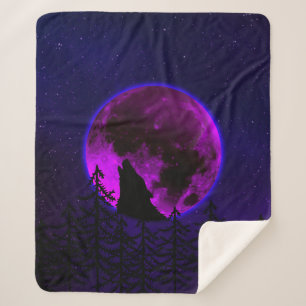 COBERTOR SHERPA WOLF HOWLING MOON MAGENTA