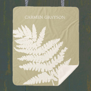 Cobertor Sherpa Woodland Fern Leaf Nome Personalizado e Cores