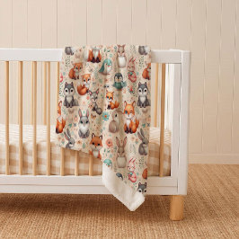Cobertor Sherpa Woodland Fox Bunny Watercolor Cozy Sherpa Blanket
