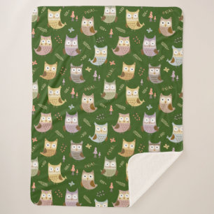 Cobertor Sherpa Woodland Owl Pattern, Crianças Verde