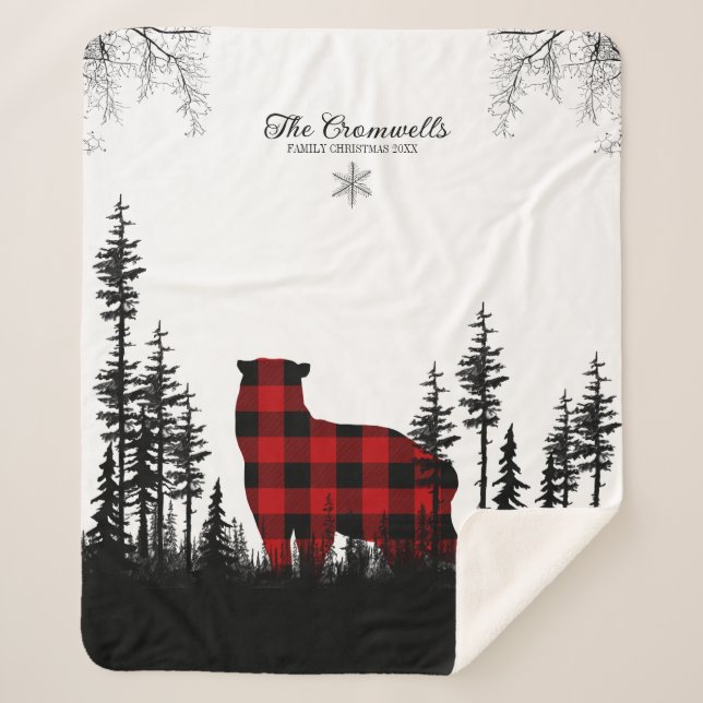 Cobertor Sherpa Woodland Pine Forest Bear Nome de Natal (Frente)