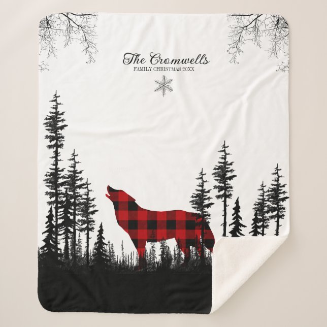 Cobertor Sherpa Woodland Pine Forest Wolf Family (Frente)