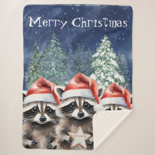 Cobertor Sherpa Woodland Raccoon Feliz Natal Personalizado