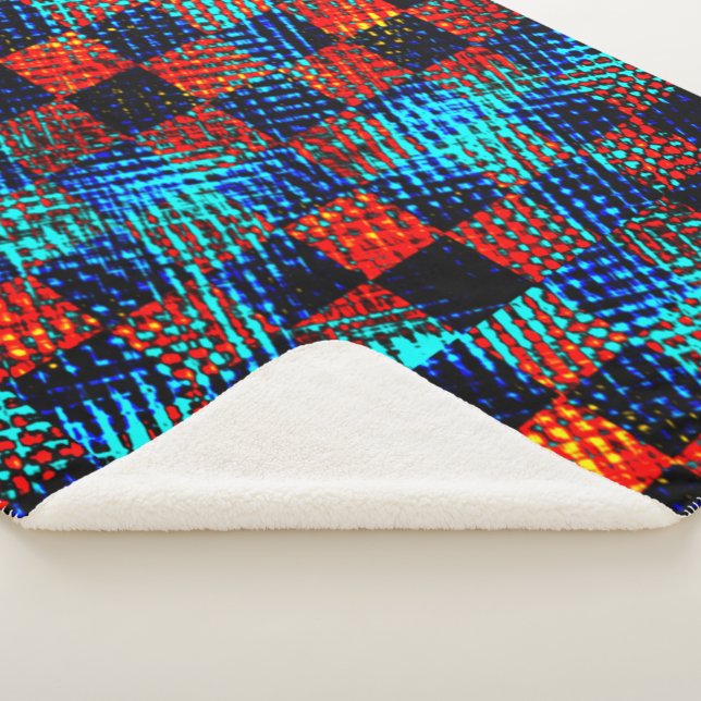 Cobertor Sherpa Xadrez azul, laranja sujo, falso com manchas (3/4)