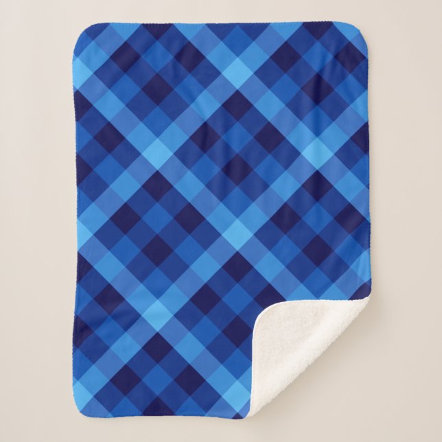 Cobertor Sherpa Xadrez Azul - Oceano Retro Bonito Pequeno Sherpa B (Frente)