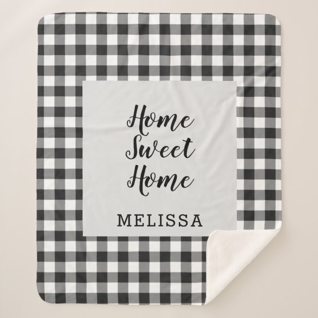 Cobertor Sherpa Xadrez Black White Gingham Personalizado (Frente)