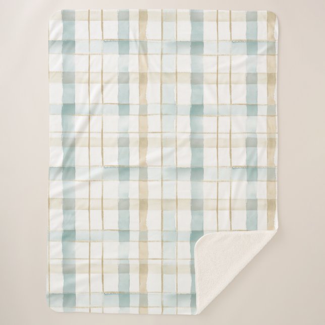 Cobertor Sherpa Xadrez Branco Creme Azul (Frente)