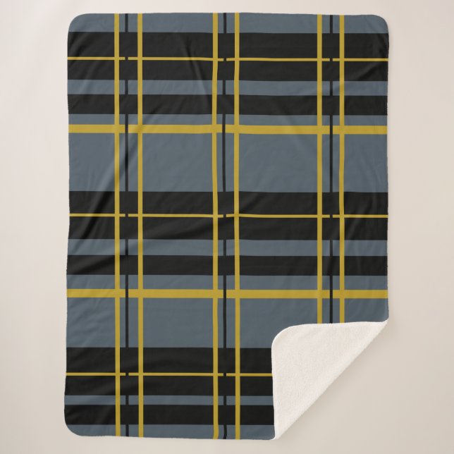 Cobertor Sherpa Xadrez clássica Cinza negra Dourada Sherpa Blanket (Frente)