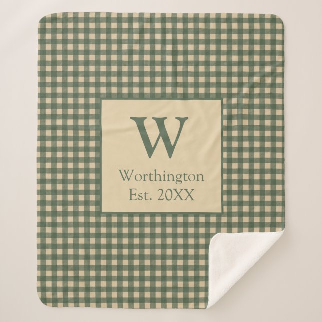Cobertor Sherpa Xadrez Country Verde Bege Tan Monograma   (Frente)