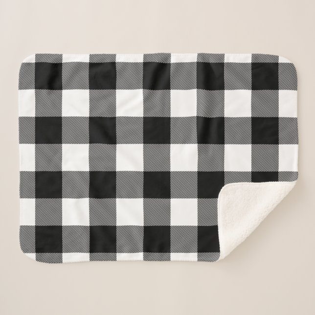 Cobertor Sherpa xadrez de lenhador preto e branco (Frente (Horizontal))