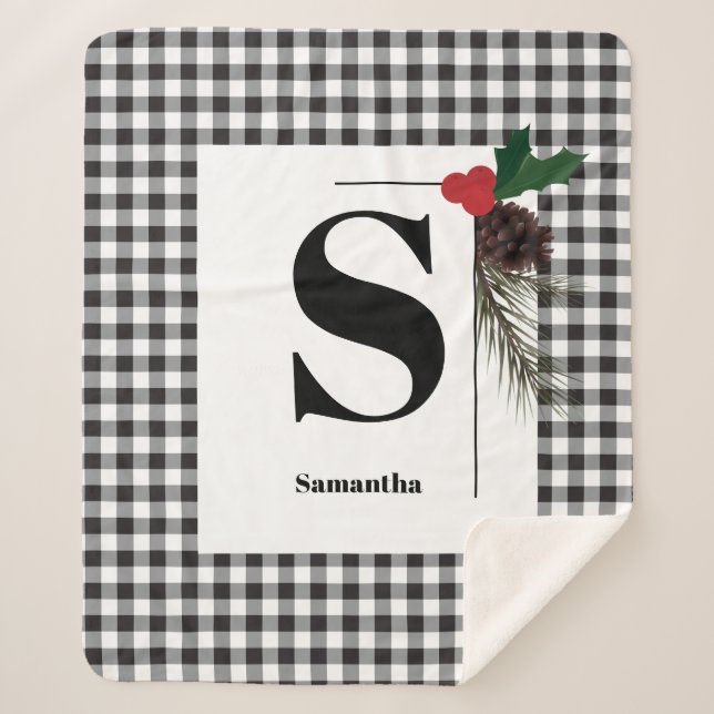Cobertor Sherpa Xadrez de Monograma Natal Natal Sherpa Blanket (Frente)