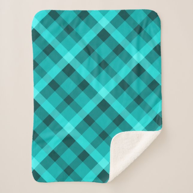 Cobertor Sherpa Xadrez Elegante legal Turquesa Pequena Sherpa Blan (Frente)