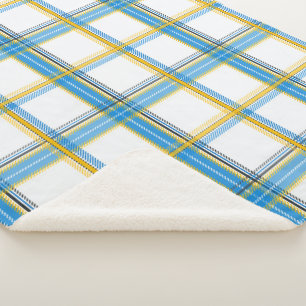 Cobertor Sherpa Xadrez Estético Sherpa Azul Amarelo Brilhante
