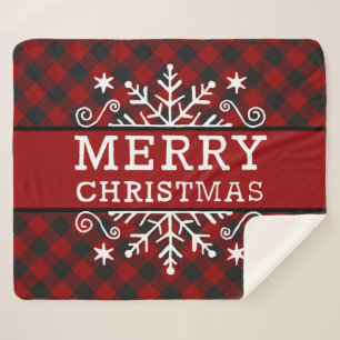 Cobertor Sherpa Xadrez Floco de neve Feliz Natal