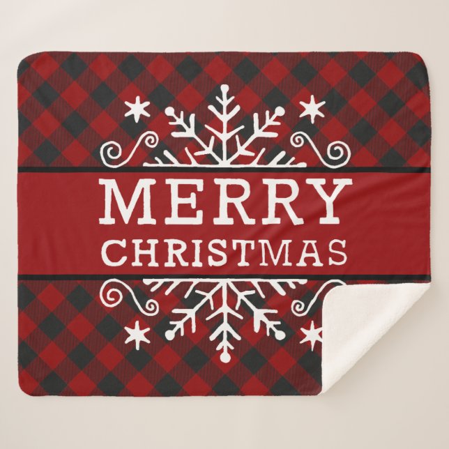 Cobertor Sherpa Xadrez Floco de neve Feliz Natal (Frente (Horizontal))