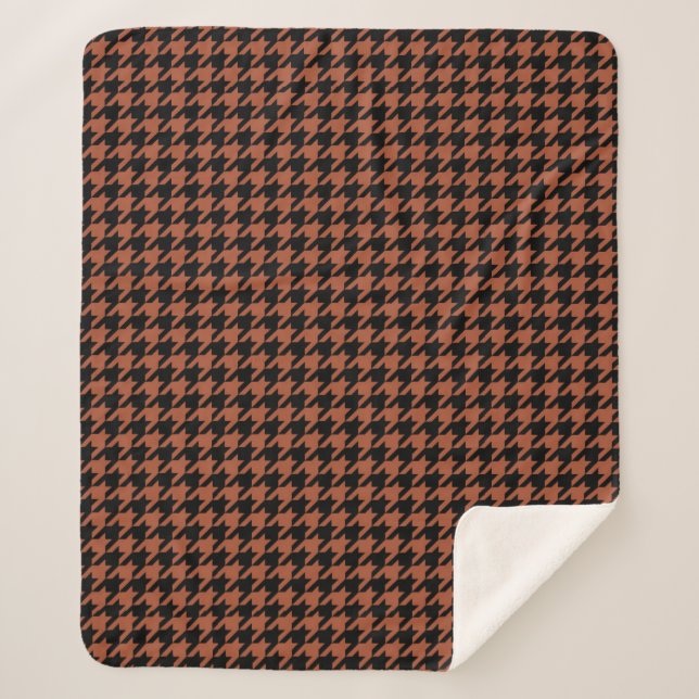 Cobertor Sherpa Xadrez Houndstooth Marrom Preto  (Frente)