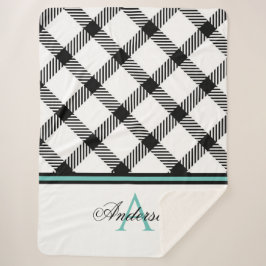 Cobertor Sherpa Xadrez Preta Teal Personalizada