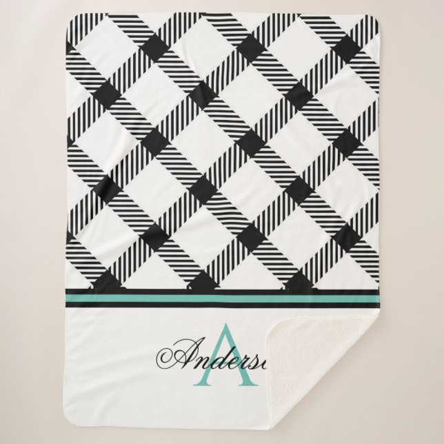 Cobertor Sherpa Xadrez Preta Teal Personalizada (Frente)