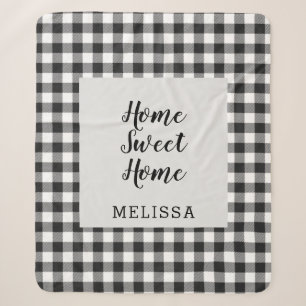 Cobertor Sherpa Xadrez Preto Branco Gingham Personalizado