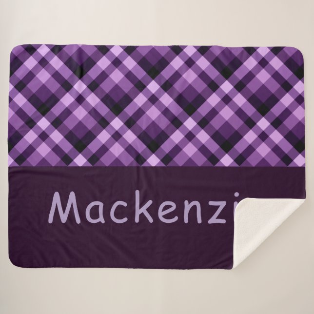 Cobertor Sherpa Xadrez Roxo Plum Monograma Grande Sherpa Blanket (Frente (Horizontal))