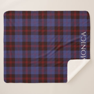 Cobertor Sherpa xadrez tartã azul marinho vermelho monograma nome