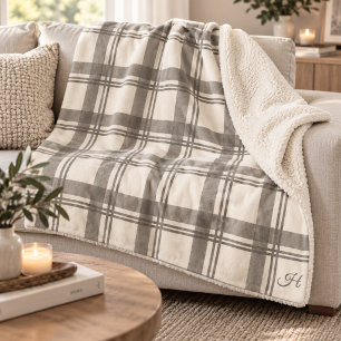 Cobertor Sherpa Xadrez Tartan Bege Creme Monogramado