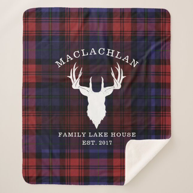 Cobertor Sherpa Xadrez Tartan Clan MacLachlan Family Lake House (Frente)