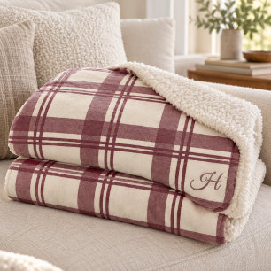 Cobertor Sherpa Xadrez Tartan Creme Borgonha Monogramado