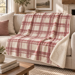 Cobertor Sherpa Xadrez Tartan Creme Vermelho Empoeirado