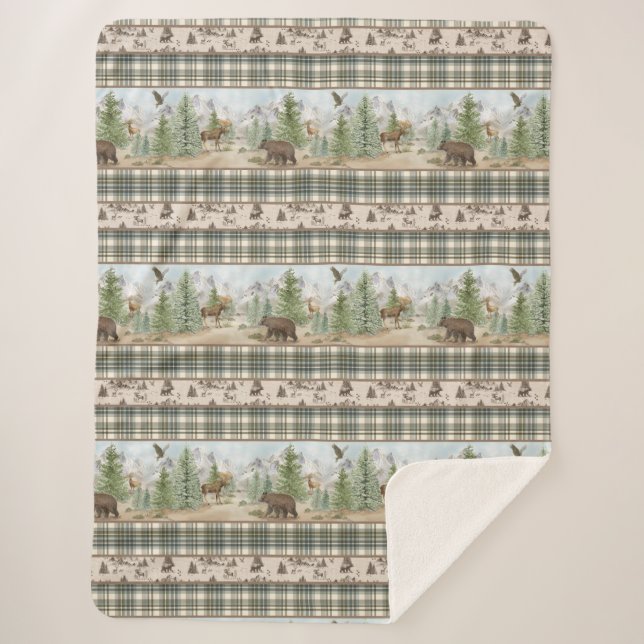 Cobertor Sherpa Xadrez Urso da Cabana (Frente)