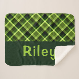 Cobertor Sherpa Xadrez Verde de Ervilha Monograma Pequeno Sherpa B