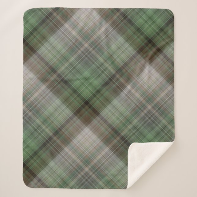 Cobertor Sherpa Xadrez Verde-Floresta-Pinus e Castanho (Frente)