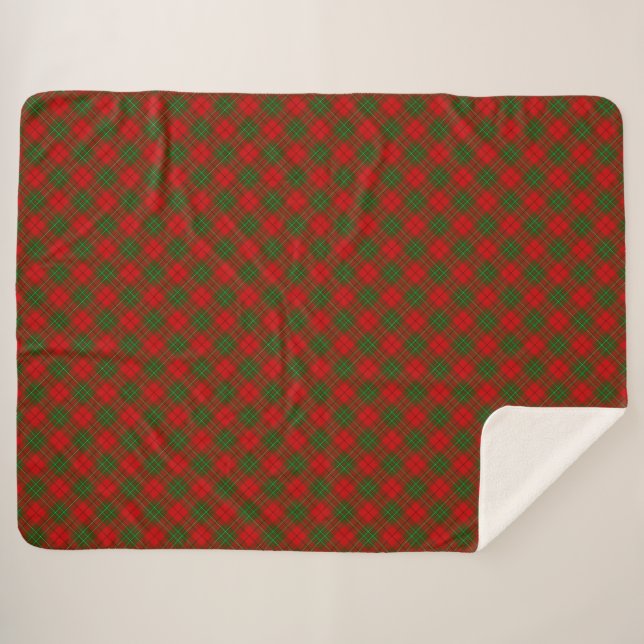 Cobertor Sherpa Xadrez verde-vermelha Comyn tartan (Frente (Horizontal))