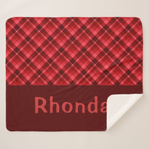 Cobertor Sherpa Xadrez Vermelha Cuja Ruby Vermelha Monograma Média