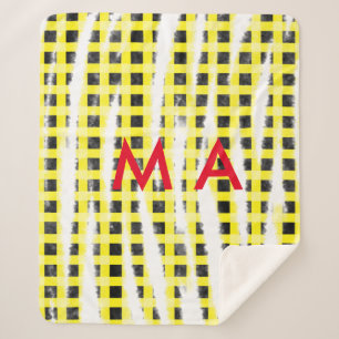Cobertor Sherpa Yellow Black checkboard add name monograma name le