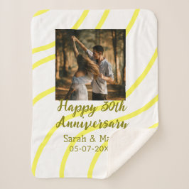 Cobertor Sherpa Yellow golden photo 30th wedding anniversary name 