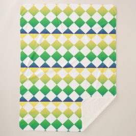 Cobertor Sherpa Yellow Green Checker Diamond Pattern