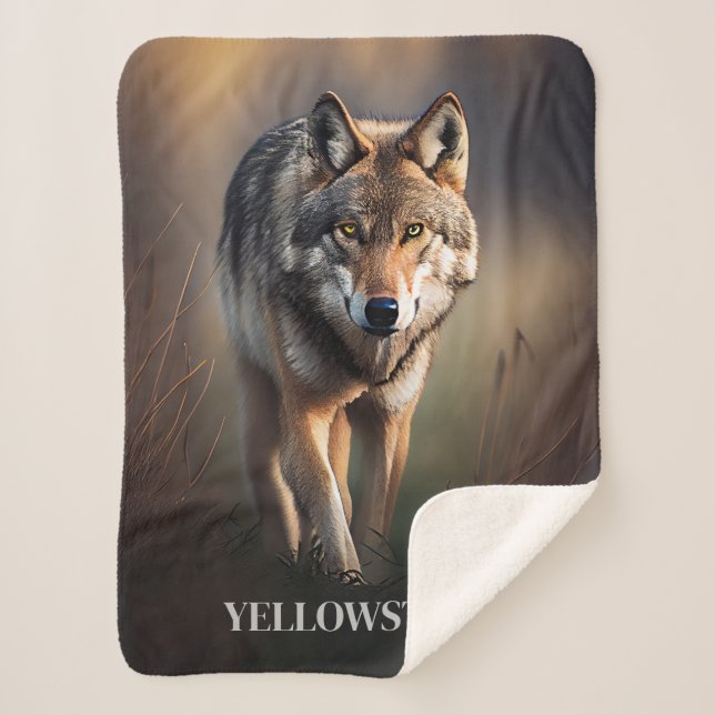 Cobertor Sherpa Yellowstone Wolf Sherpa Blanket Throw (Frente)