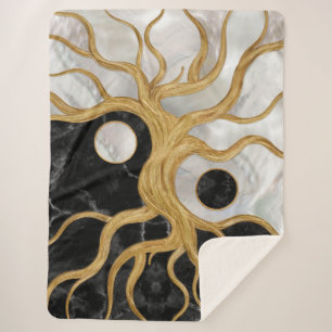 Cobertor Sherpa Yin Yang Tree of life - Marbles and Gold