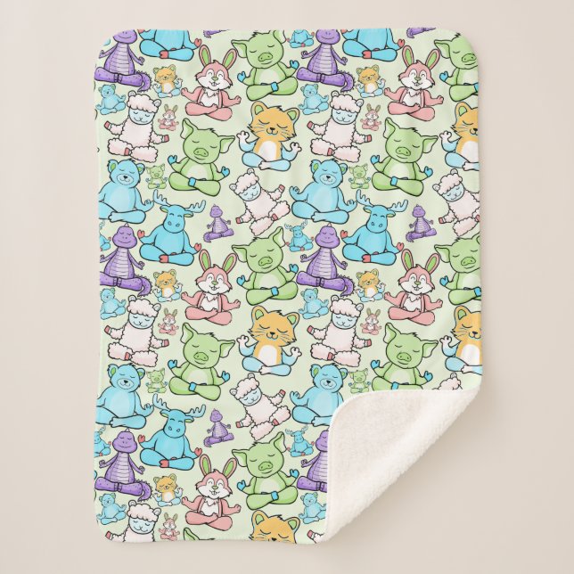 Cobertor Sherpa Yoga poses pattern | Yoga seamless pattern 63 (Frente)