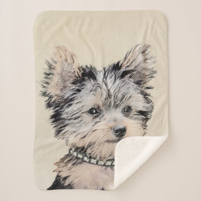 Cobertor Sherpa Yorkshire Terrier Puppy Pintura Original (Frente)