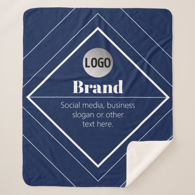 Cobertor Sherpa Your Logo & Customizable Modern Design | Navy Blue (Frente)