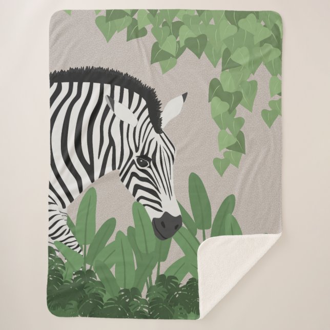 Cobertor Sherpa Zebra entre Folhas (Frente)